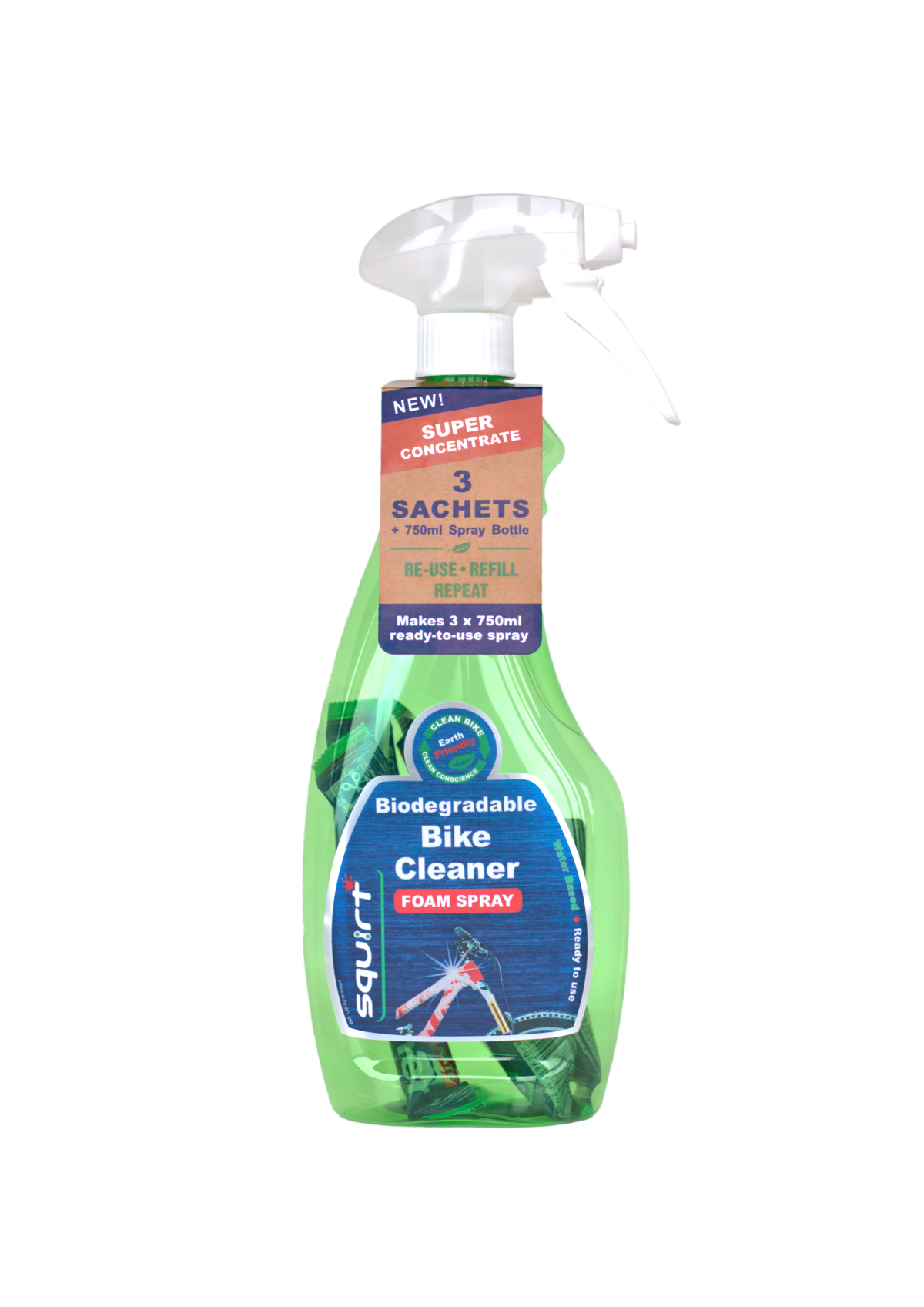 SQUIRT BIKE CLEANER 750ML CON 3 SACHETS SUPER CONCENTRADO